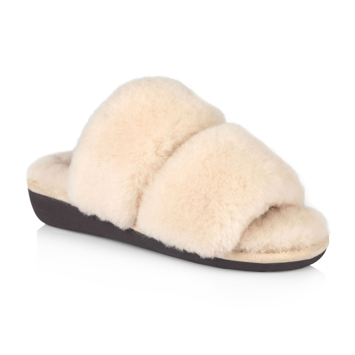 Shoes Lexie Open Toe Slippers Beige Fluffy Slippers For Women
