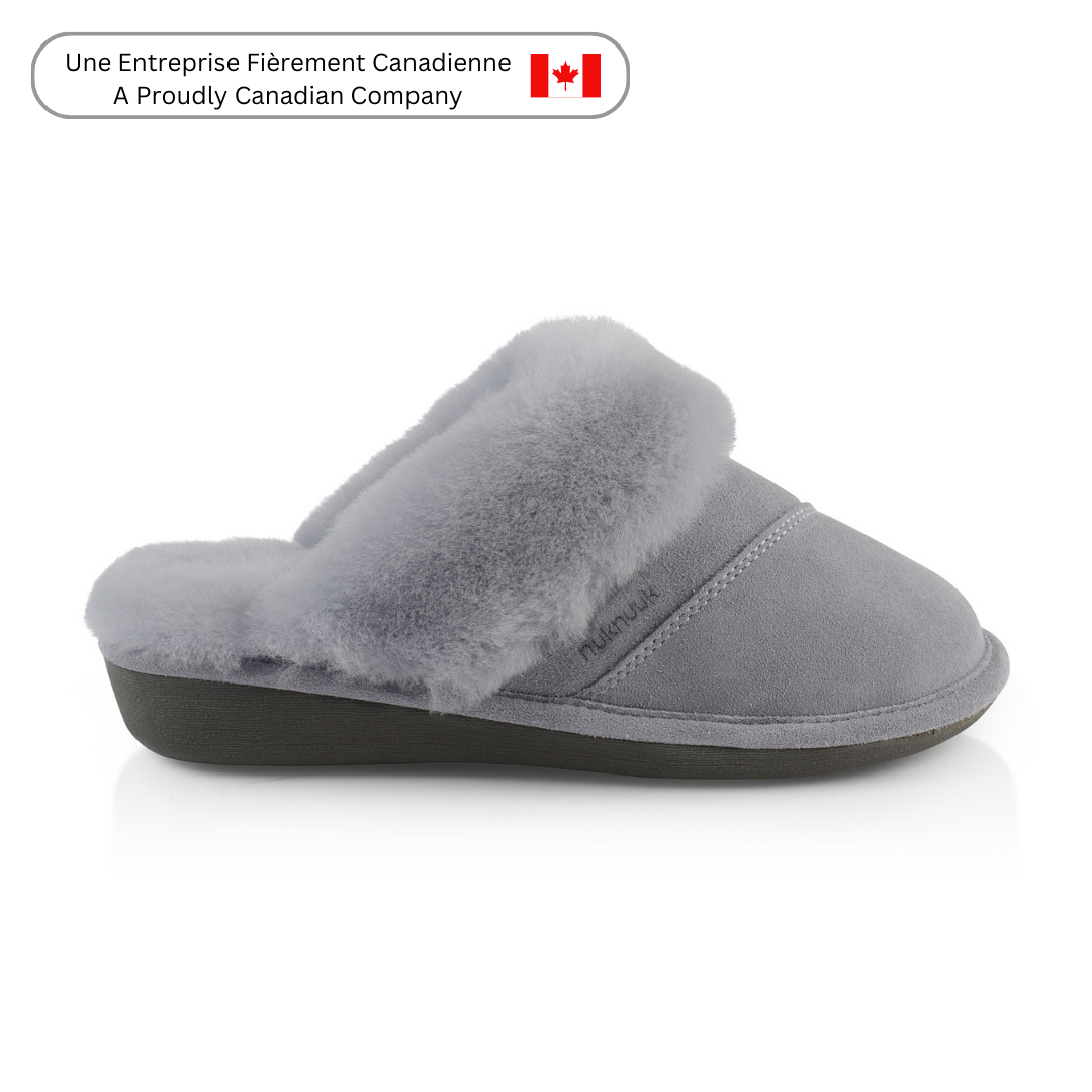 Joy Sheepskin Furry Grey Slippers for Women Nuknuuk